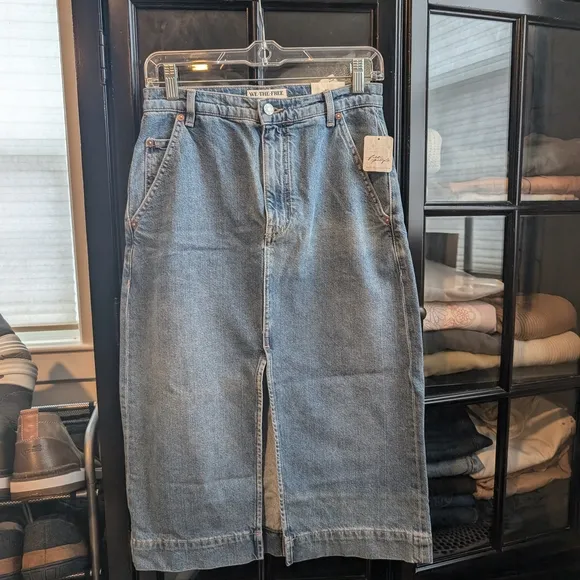 Free People Denim Midi Skirt