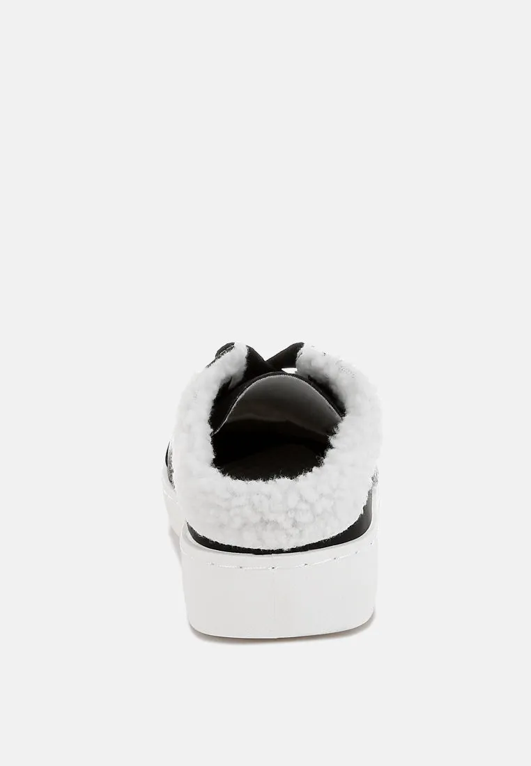 fur collar slip on sneakers by RUW
