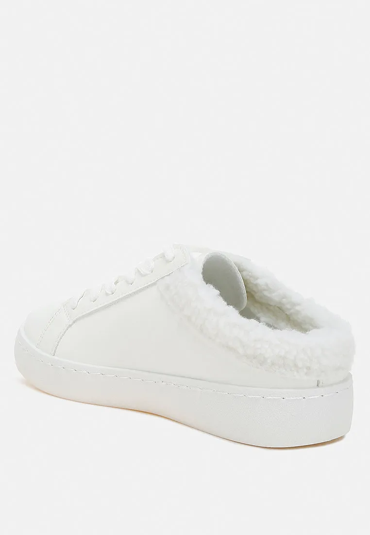 fur collar slip on sneakers by RUW