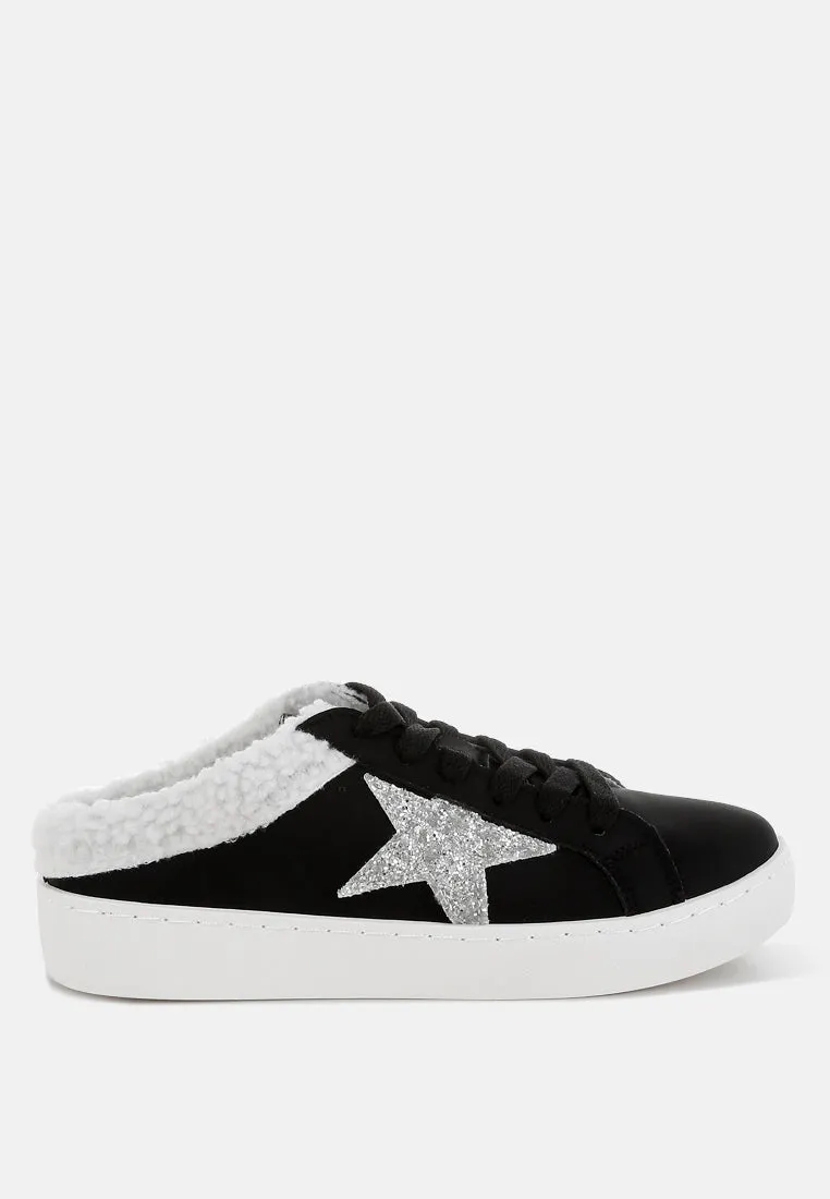 fur collar slip on sneakers by RUW