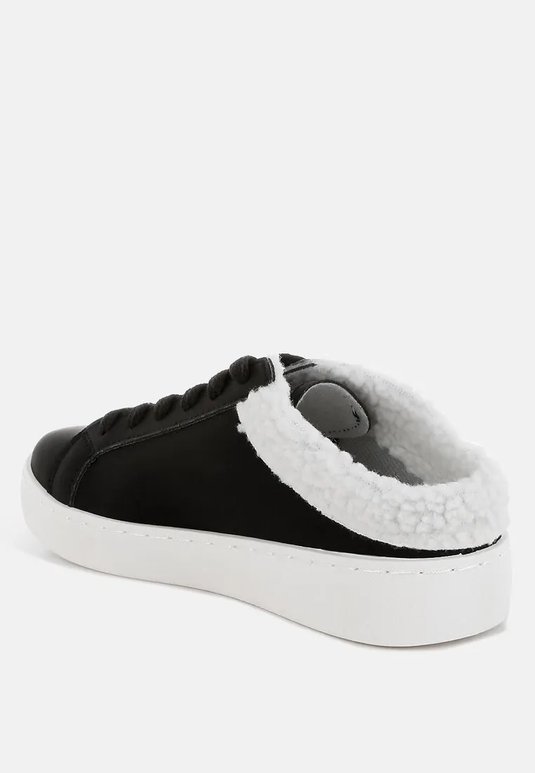 fur collar slip on sneakers by RUW