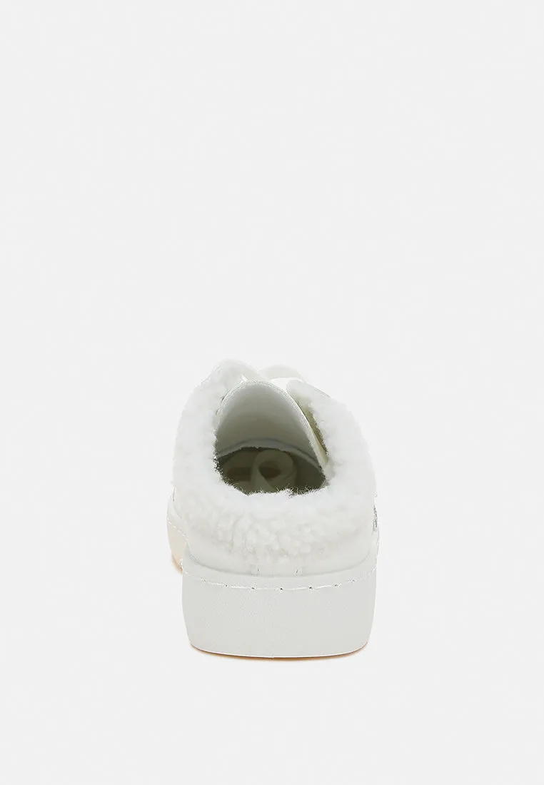 fur collar slip on sneakers by RUW