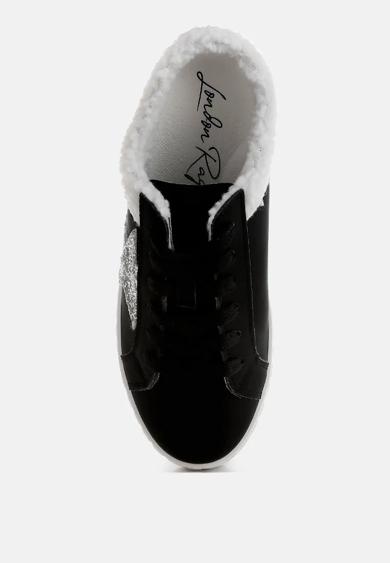 fur collar slip on sneakers by RUW