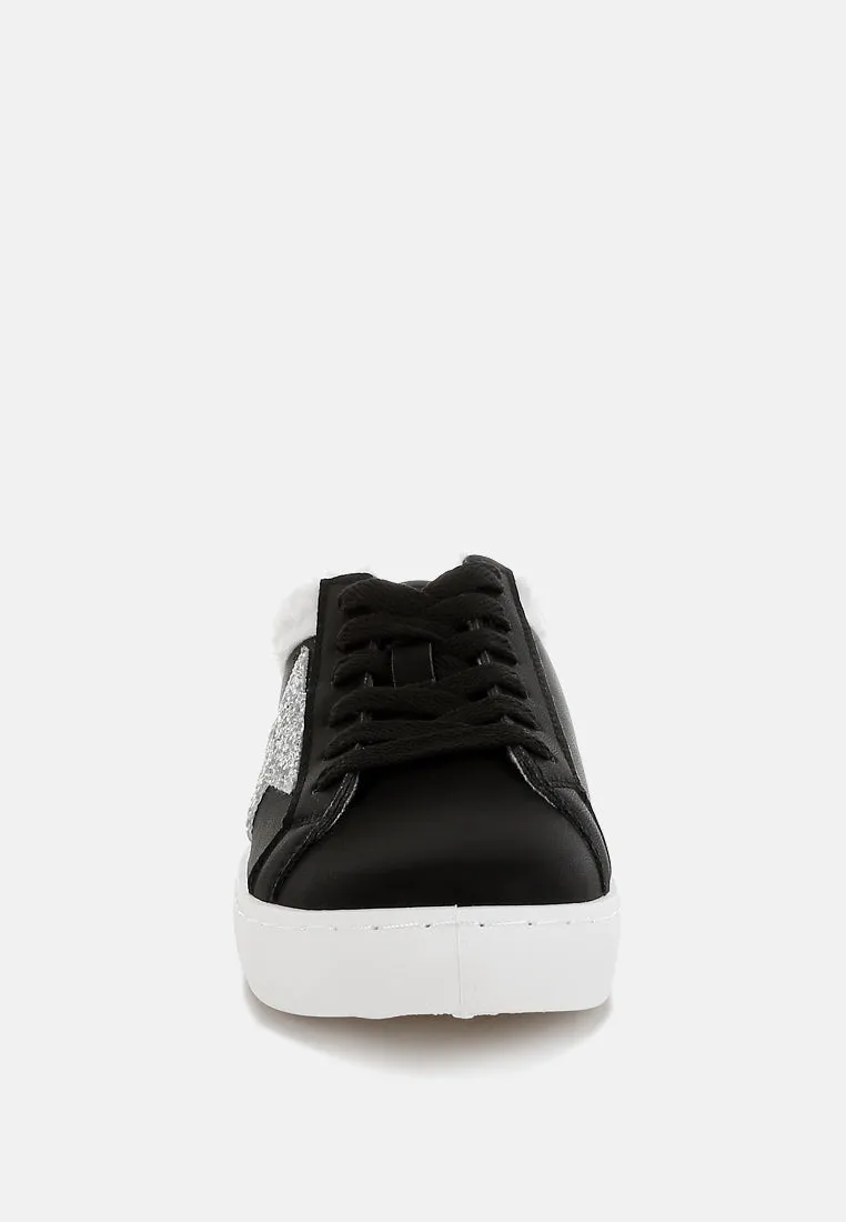 fur collar slip on sneakers by RUW