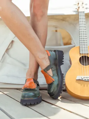 Genuine Leather Seaweed Orange Tassel Mary Jane