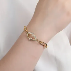 Gold Plated Micro Pave Trendy Paper Clip Hamsa, Hand of God, Hand of Fatima Bracelet