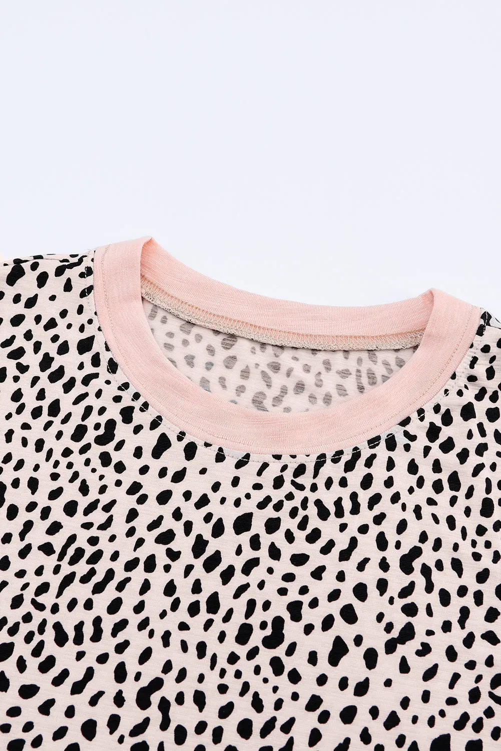 Gray Animal Spotted Print Round Neck Long Sleeve Top