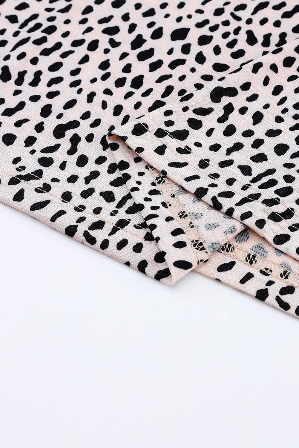 Gray Animal Spotted Print Round Neck Long Sleeve Top