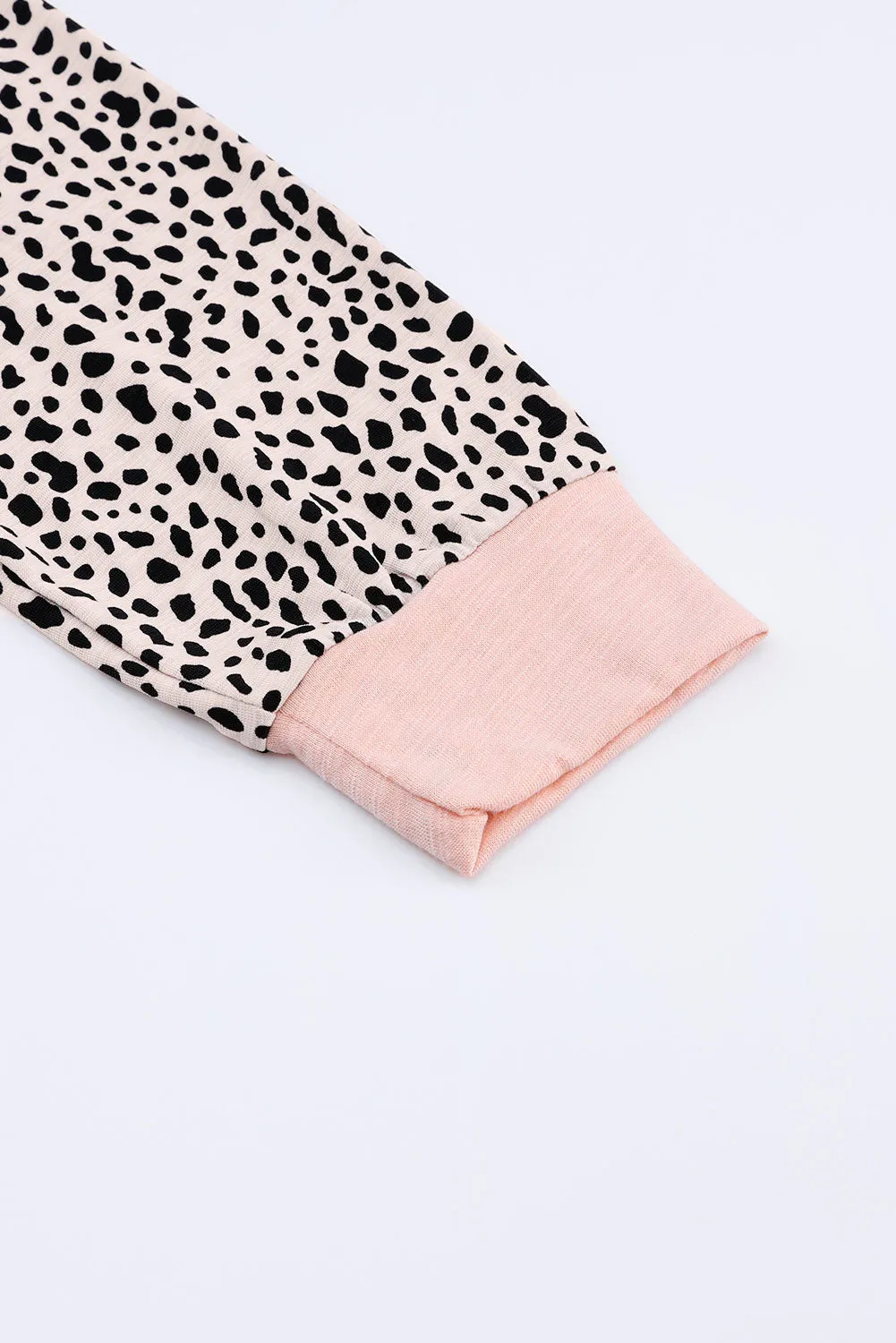 Gray Animal Spotted Print Round Neck Long Sleeve Top