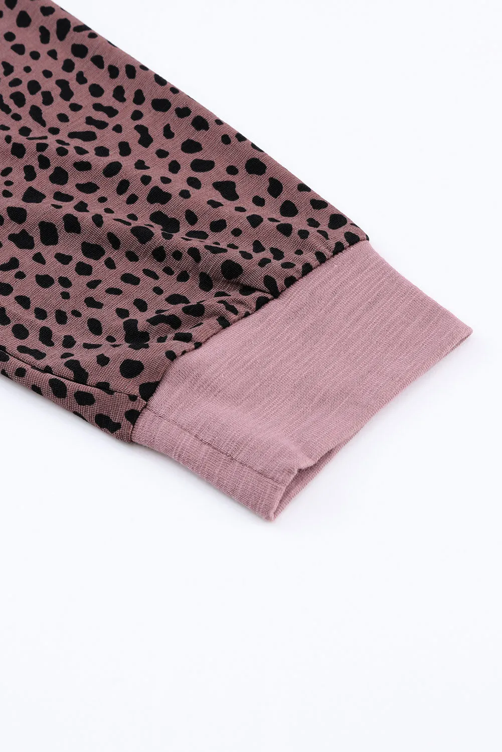 Gray Animal Spotted Print Round Neck Long Sleeve Top