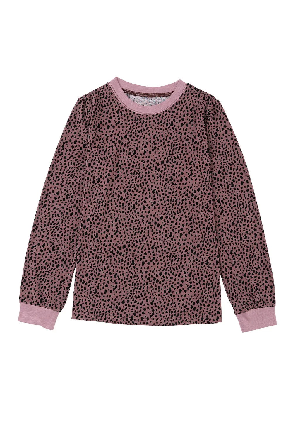 Gray Animal Spotted Print Round Neck Long Sleeve Top