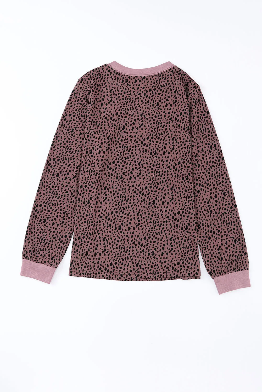 Gray Animal Spotted Print Round Neck Long Sleeve Top