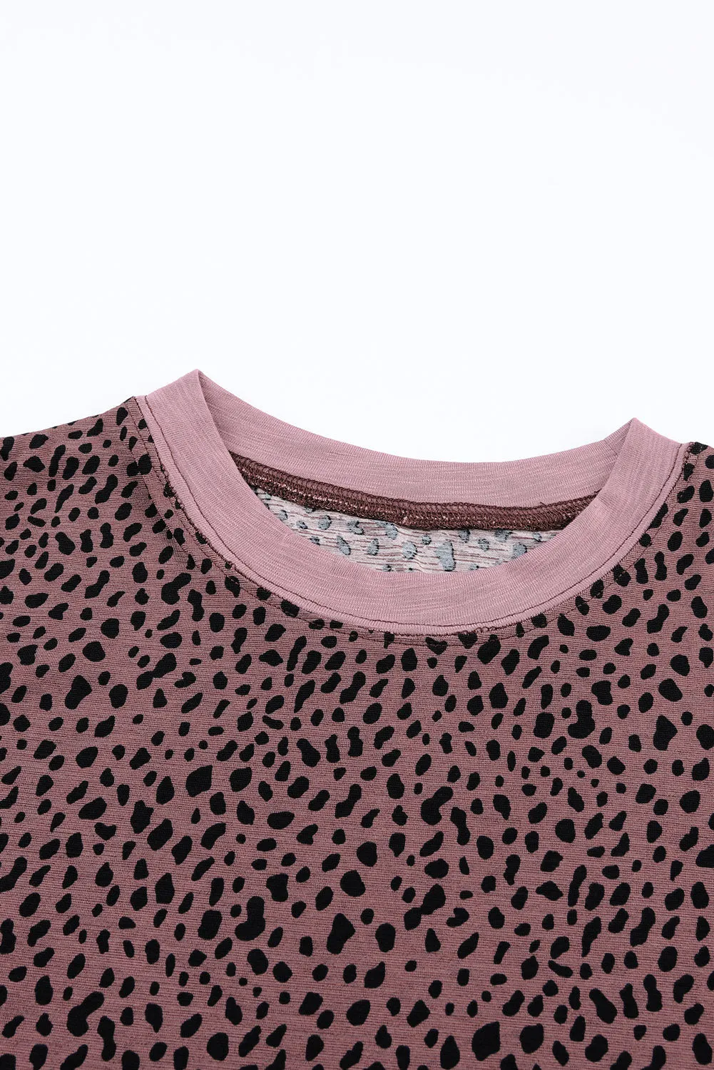 Gray Animal Spotted Print Round Neck Long Sleeve Top