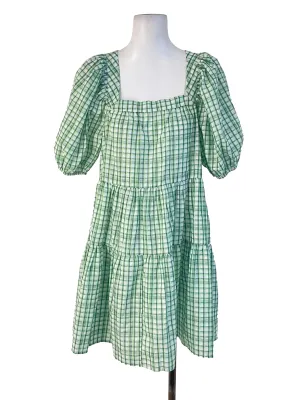 Green Checks Tiered Babydoll Dress