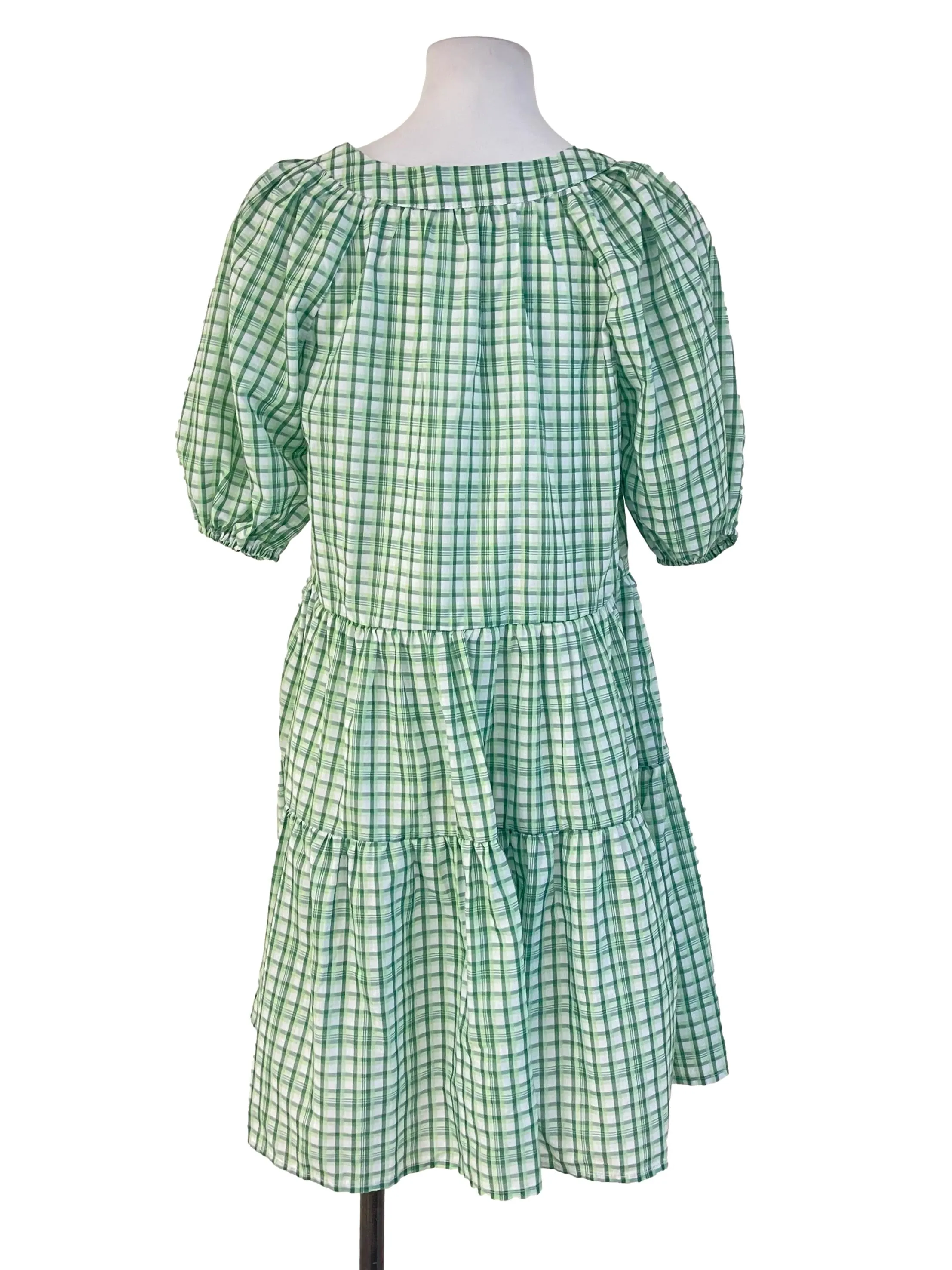 Green Checks Tiered Babydoll Dress