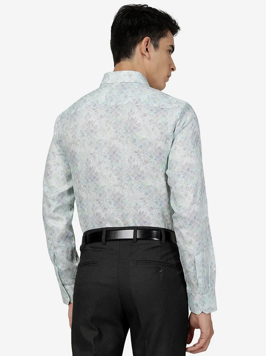 Green Printed Regular Fit Formal Shirt | JadeBlue