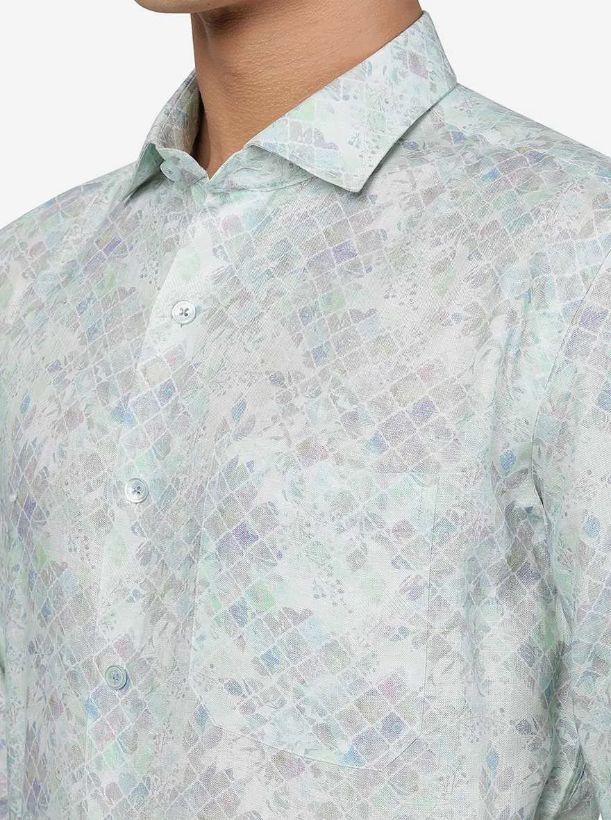 Green Printed Regular Fit Formal Shirt | JadeBlue