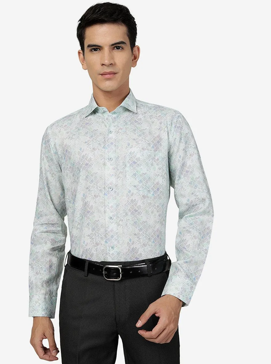 Green Printed Regular Fit Formal Shirt | JadeBlue
