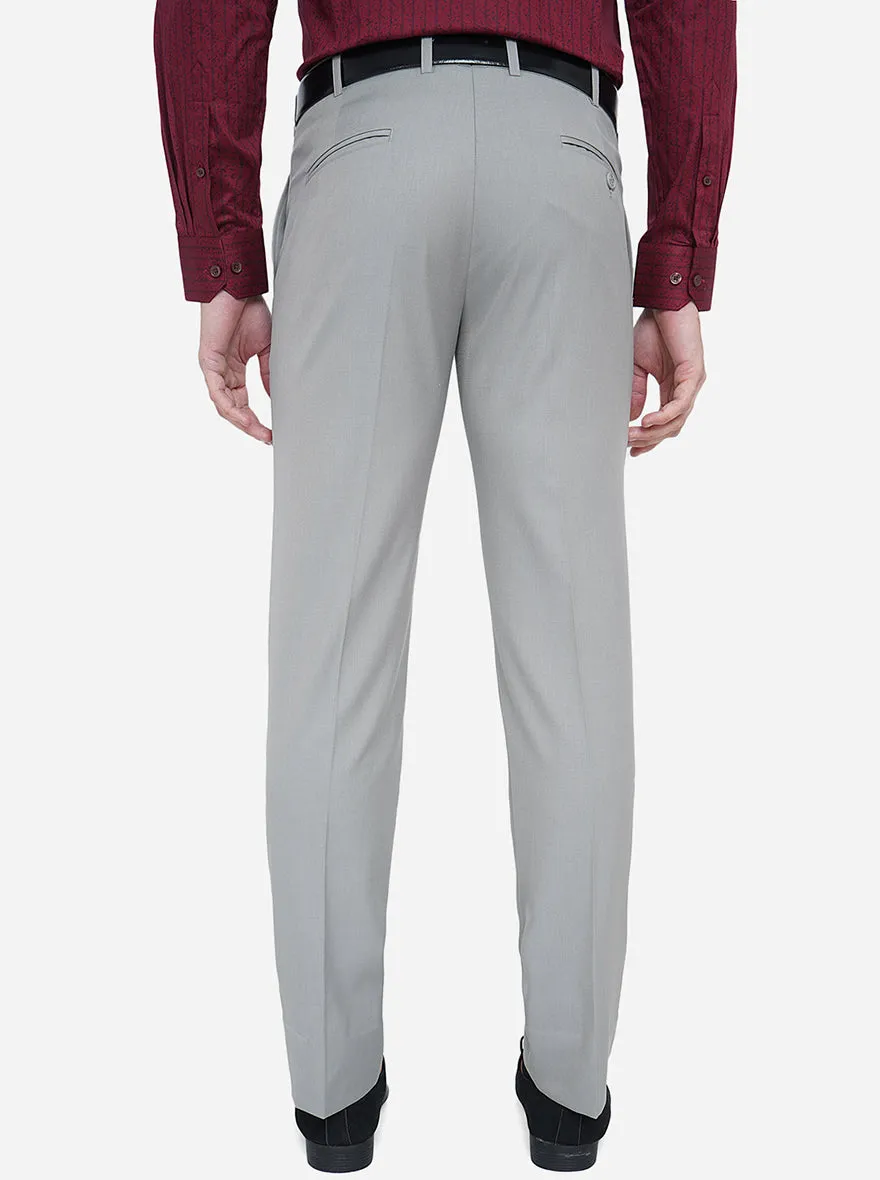 Grey Solid Slim Fit Formal Trouser | Metal