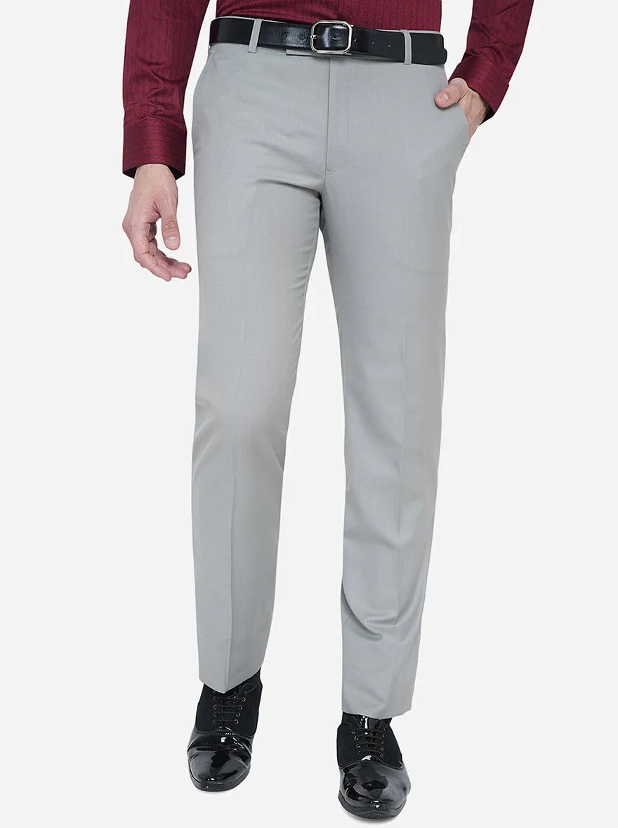 Grey Solid Slim Fit Formal Trouser | Metal