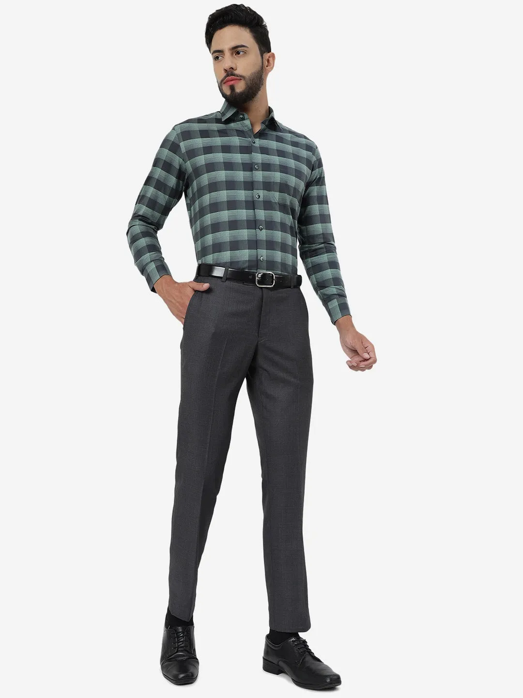 Grey Solid Slim Fit Formal Trouser | Metal