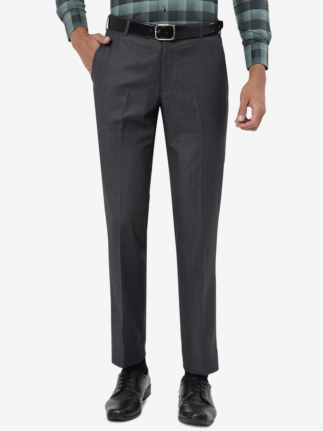 Grey Solid Slim Fit Formal Trouser | Metal