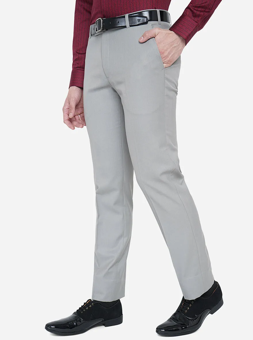 Grey Solid Slim Fit Formal Trouser | Metal