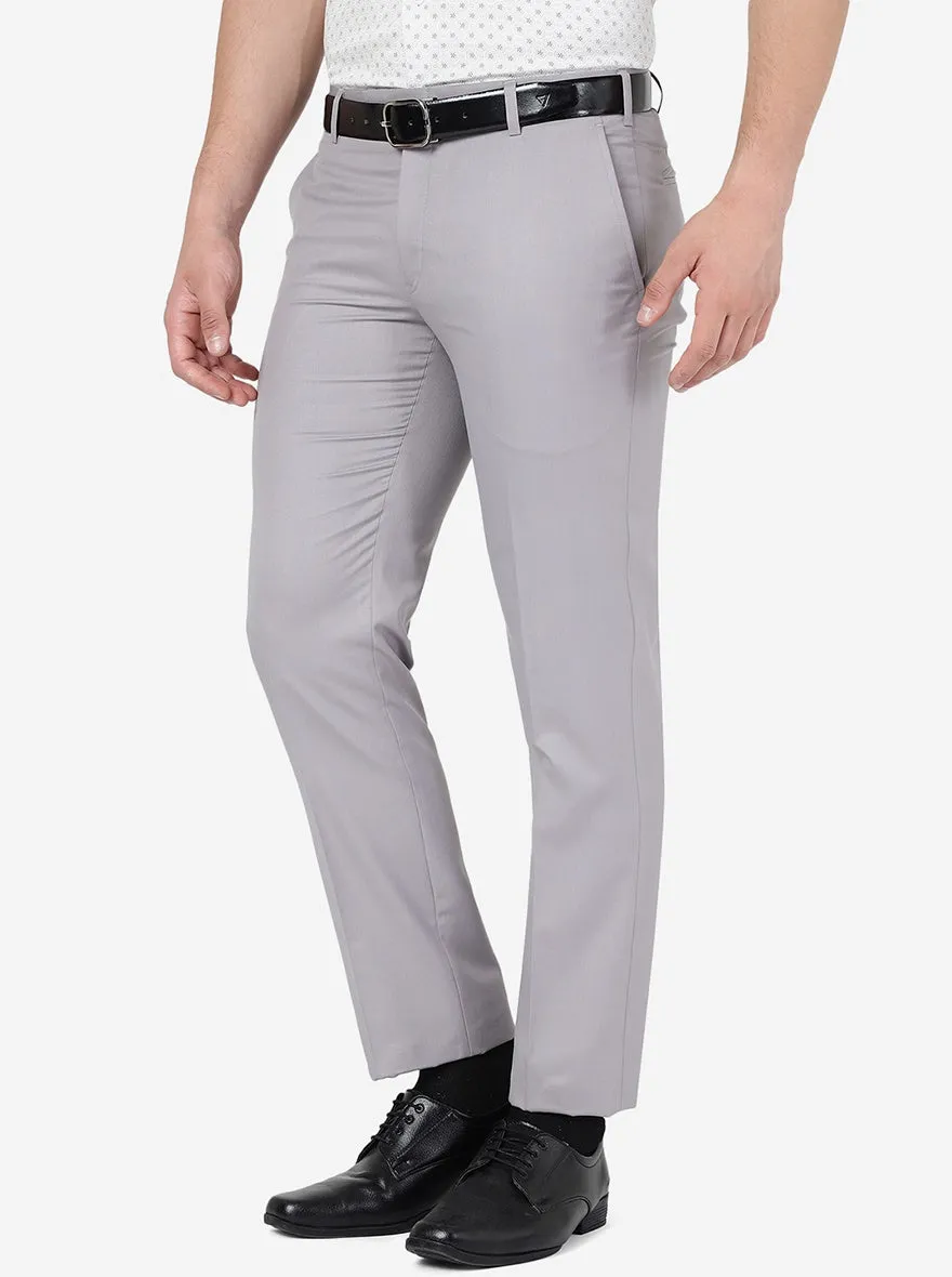 Grey Solid Slim Fit Formal Trouser | Metal