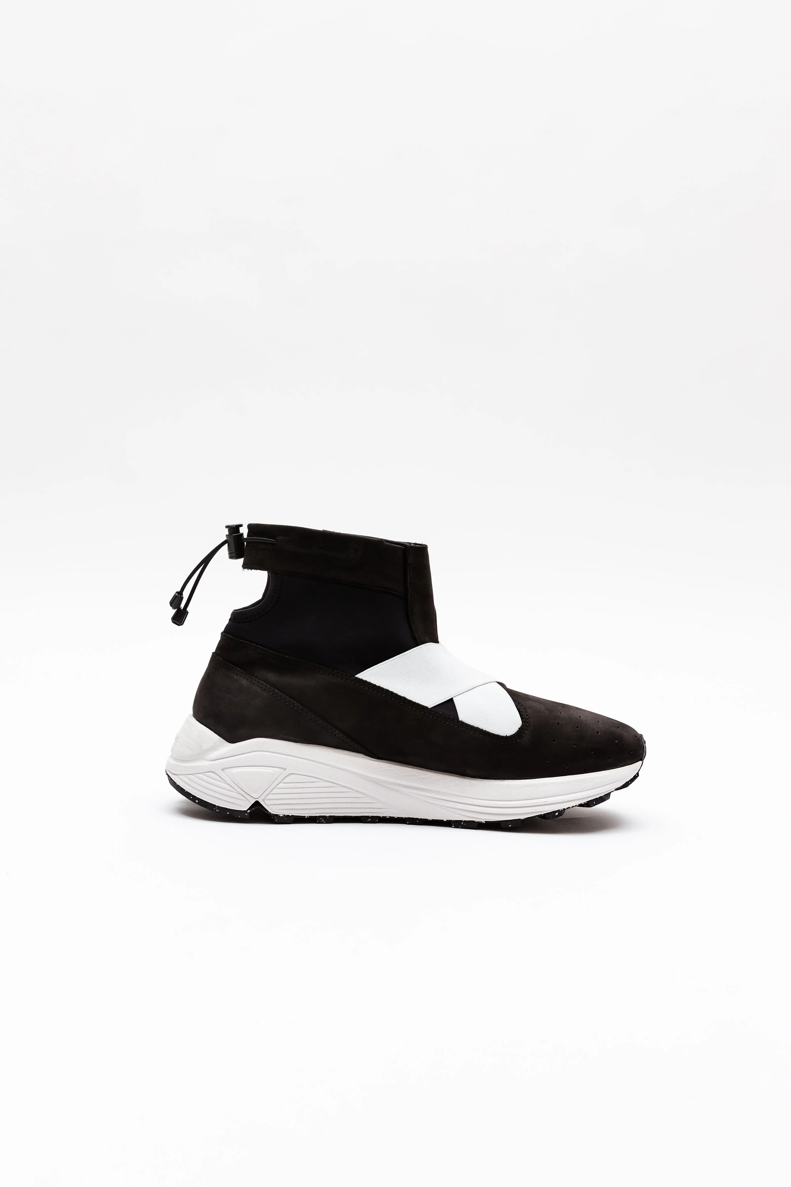 Guillermo Bravo "La Pola" High-Top. Black & White Classic Sneaker (White Strap).