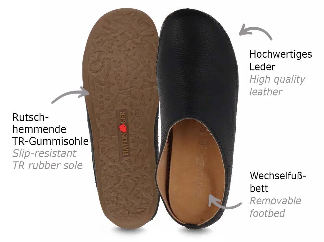 HAFLINGER Leather Slippers | Everest Softino, Black