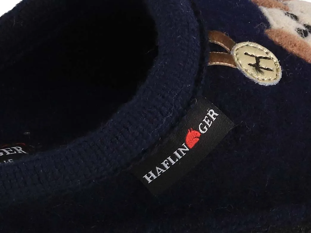 HAFLINGER Women Boiled Wool Slippers 'Flair Fido', dark blue