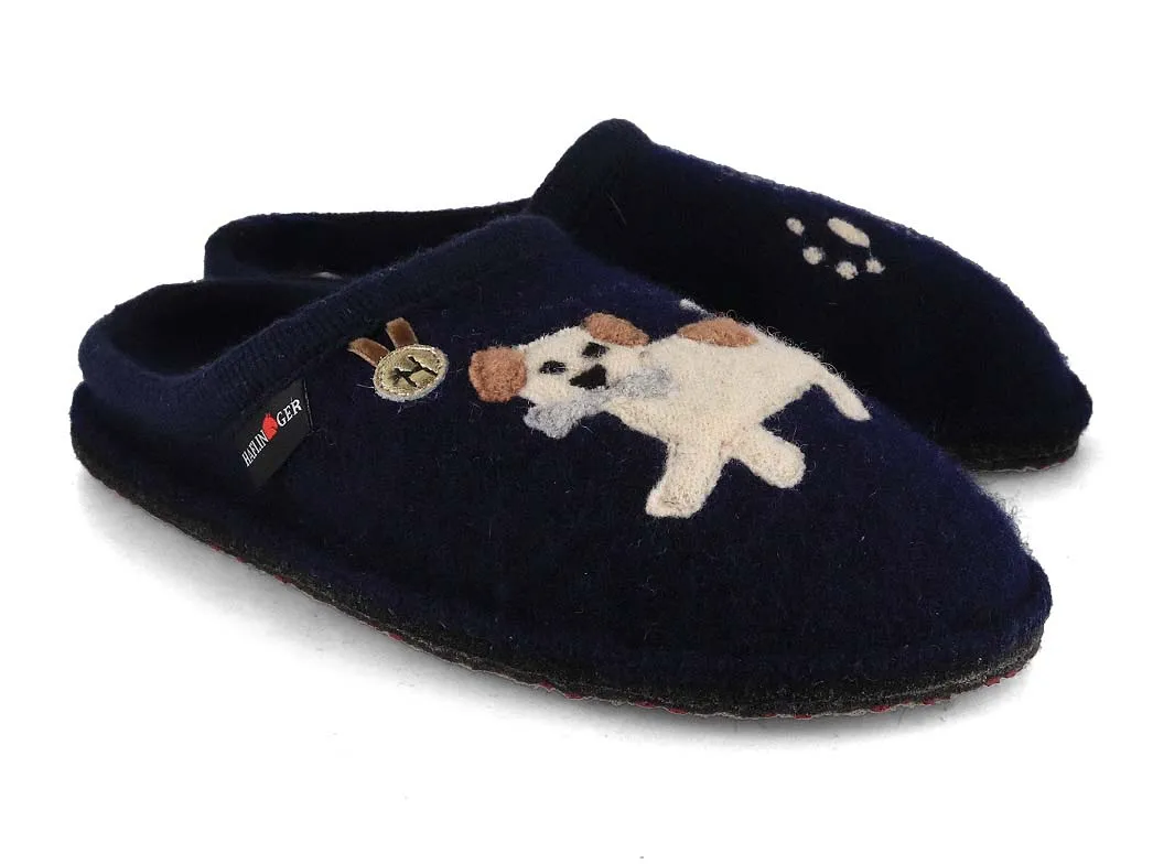 HAFLINGER Women Boiled Wool Slippers 'Flair Fido', dark blue