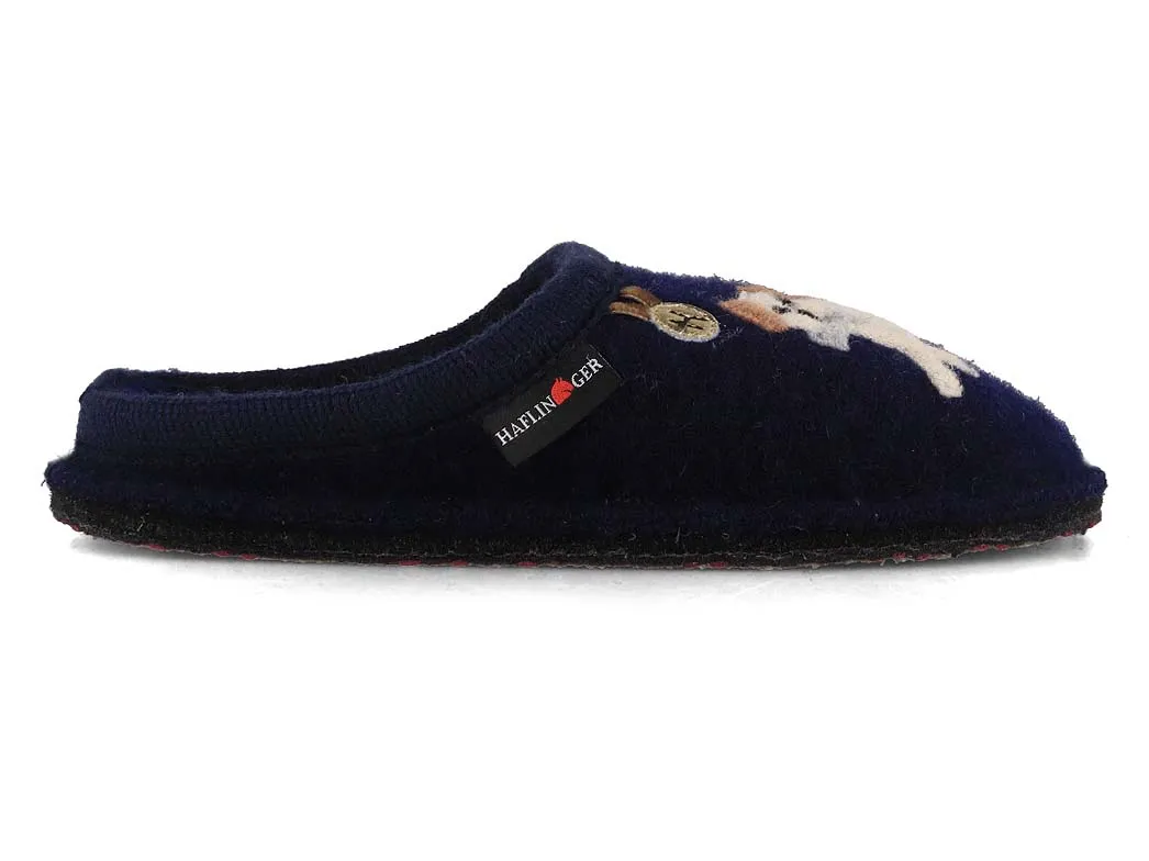 HAFLINGER Women Boiled Wool Slippers 'Flair Fido', dark blue