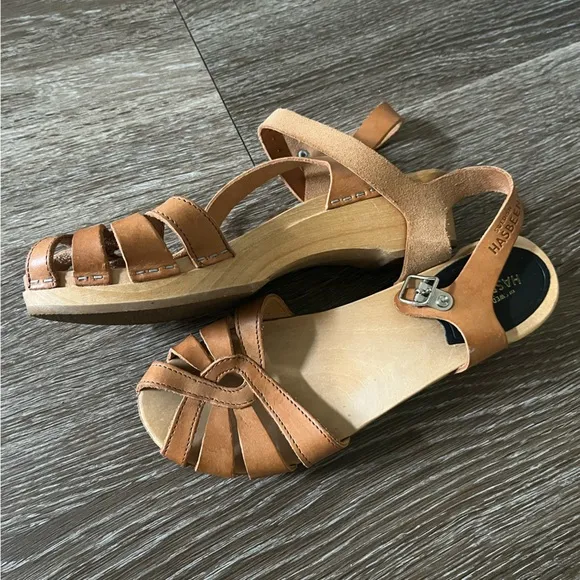 Hasbeens size 37, 6.5 debutant or mirja natural brown sandals
