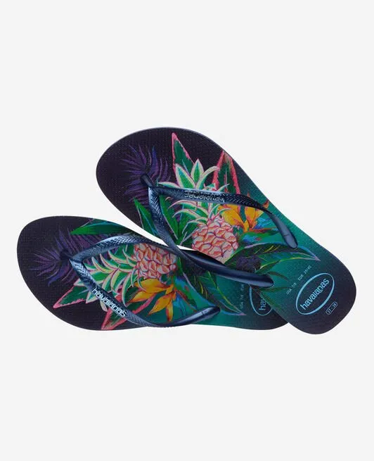 Havaianas Slim Tropical Blue Flip Flops
