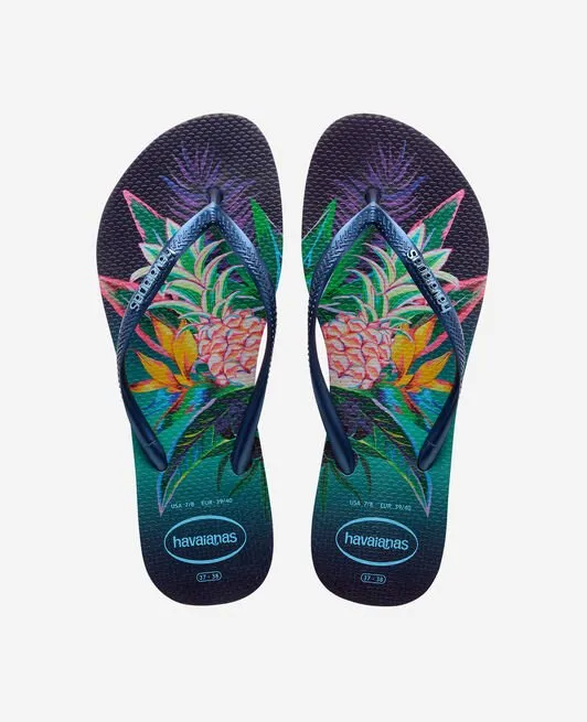 Havaianas Slim Tropical Blue Flip Flops