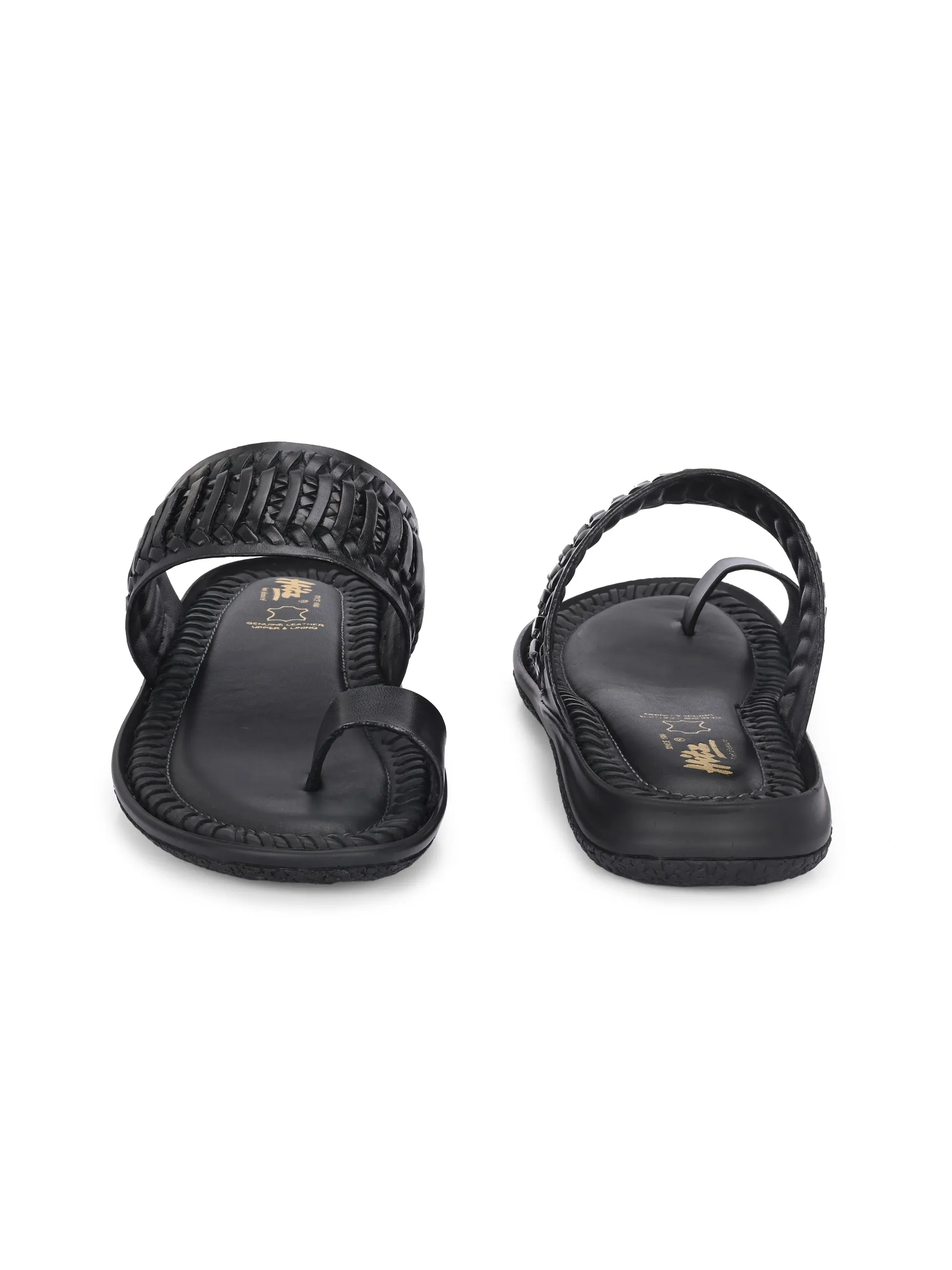 Hitz Men's Black Leather Casual Daily Wear Slipper