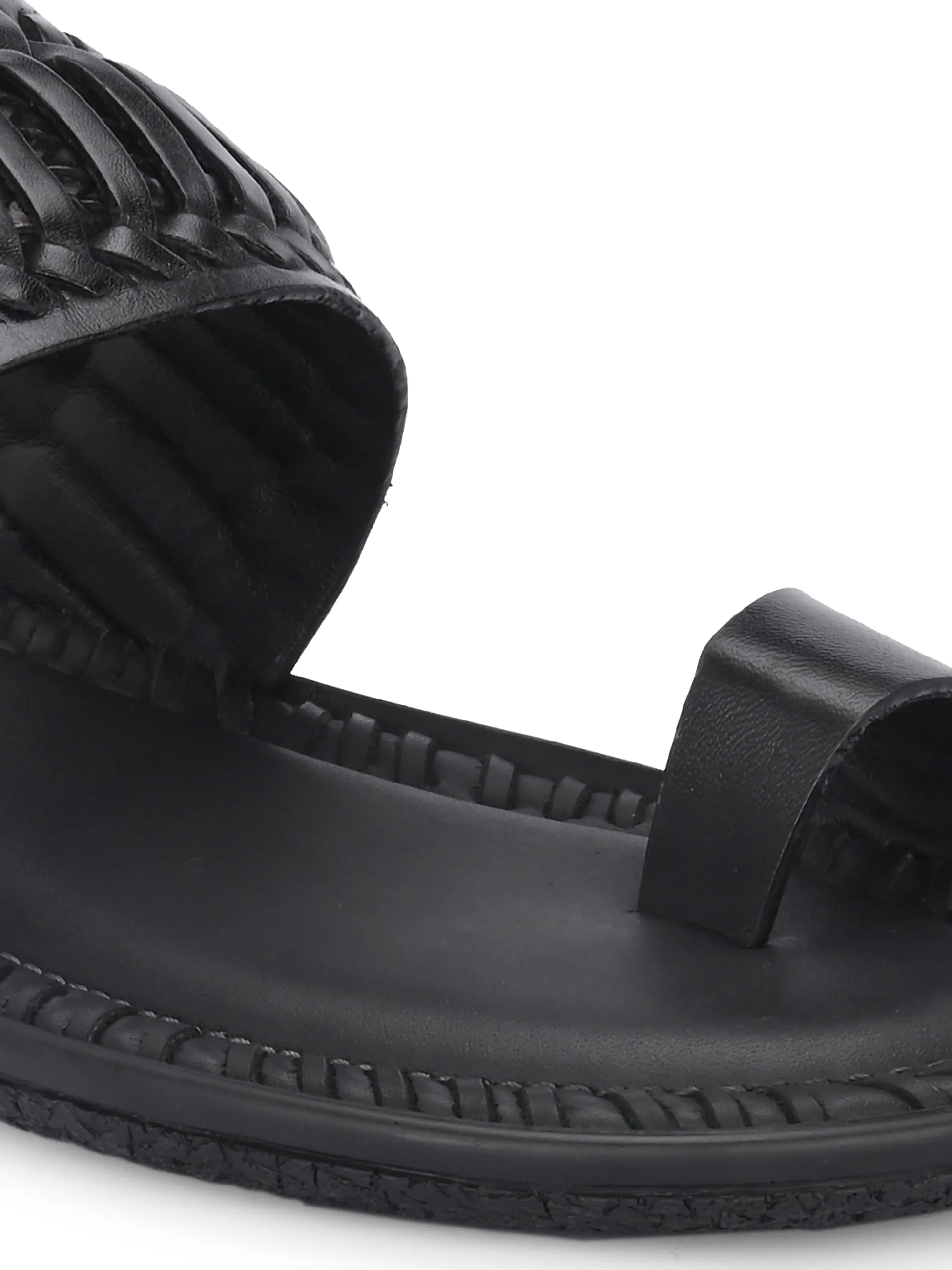 Hitz Men's Black Leather Casual Daily Wear Slipper