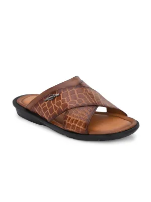 Hitz Men's Tan Leather Open Toe Slippers