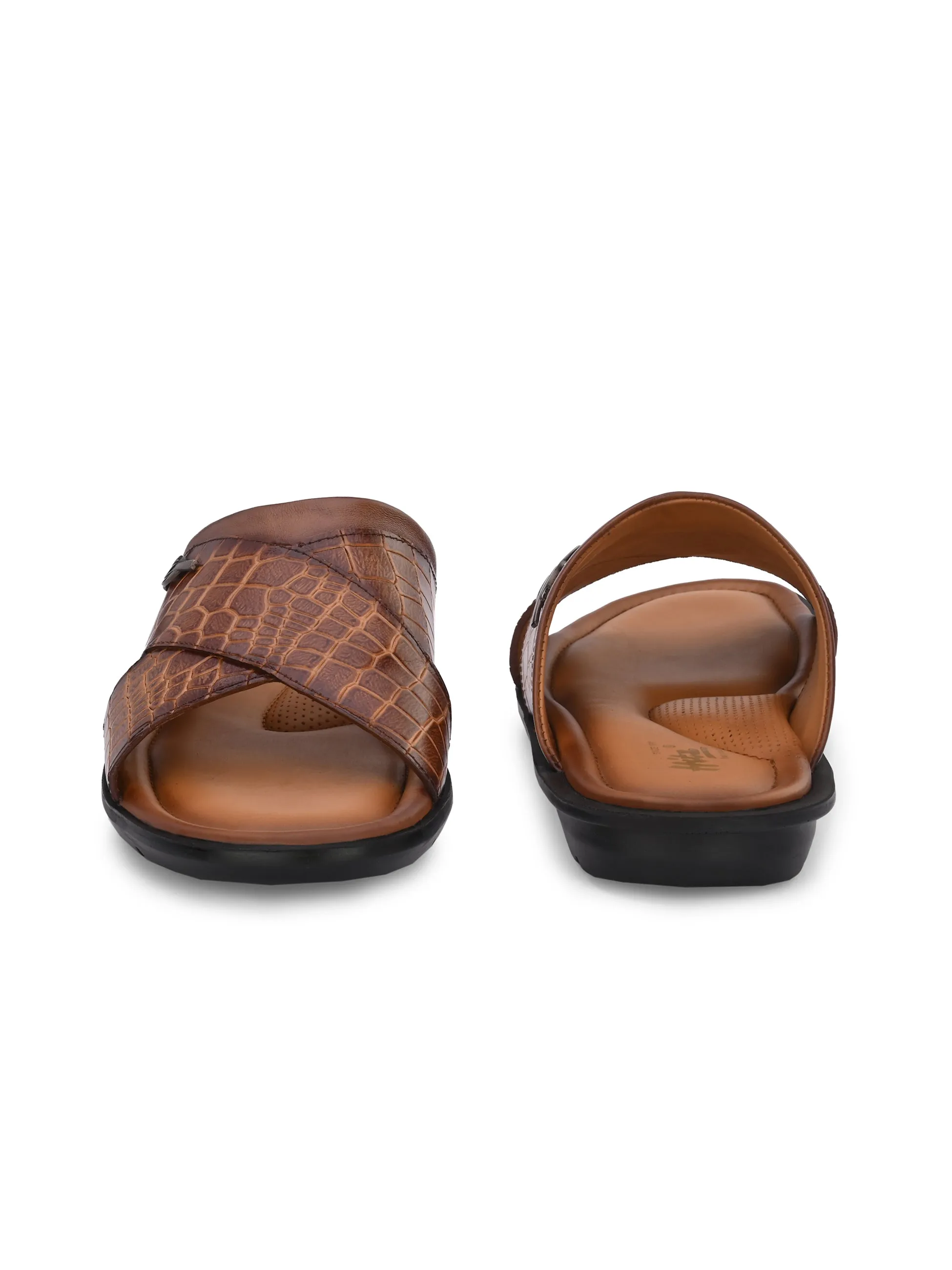 Hitz Men's Tan Leather Open Toe Slippers