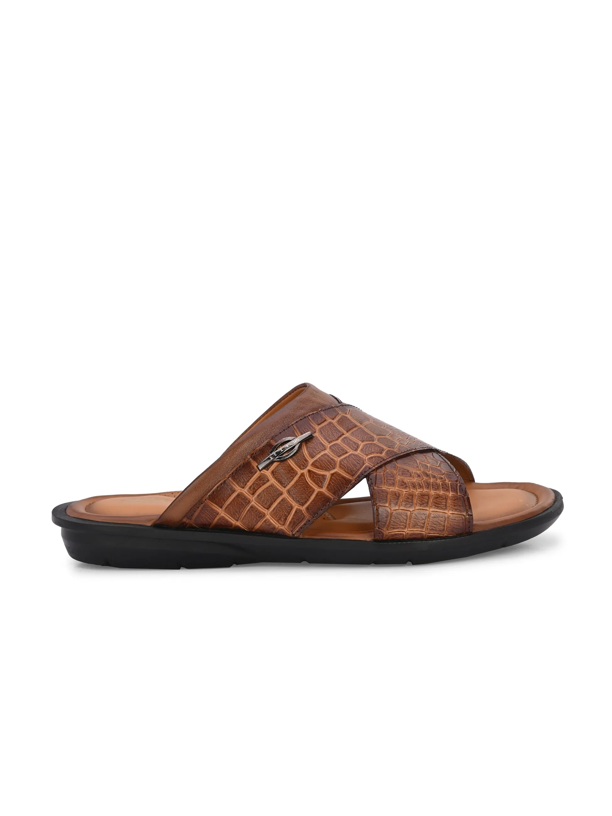 Hitz Men's Tan Leather Open Toe Slippers
