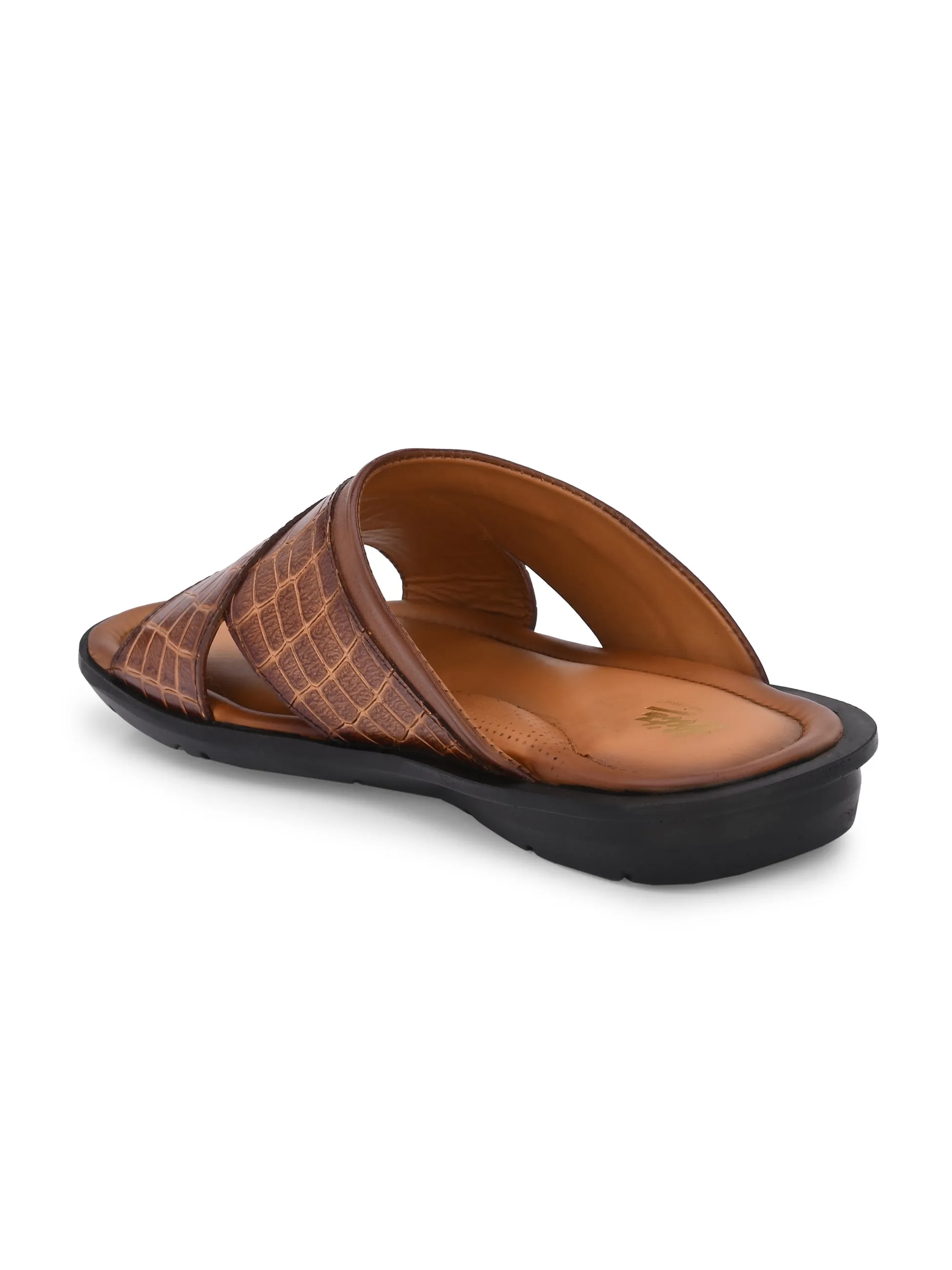 Hitz Men's Tan Leather Open Toe Slippers