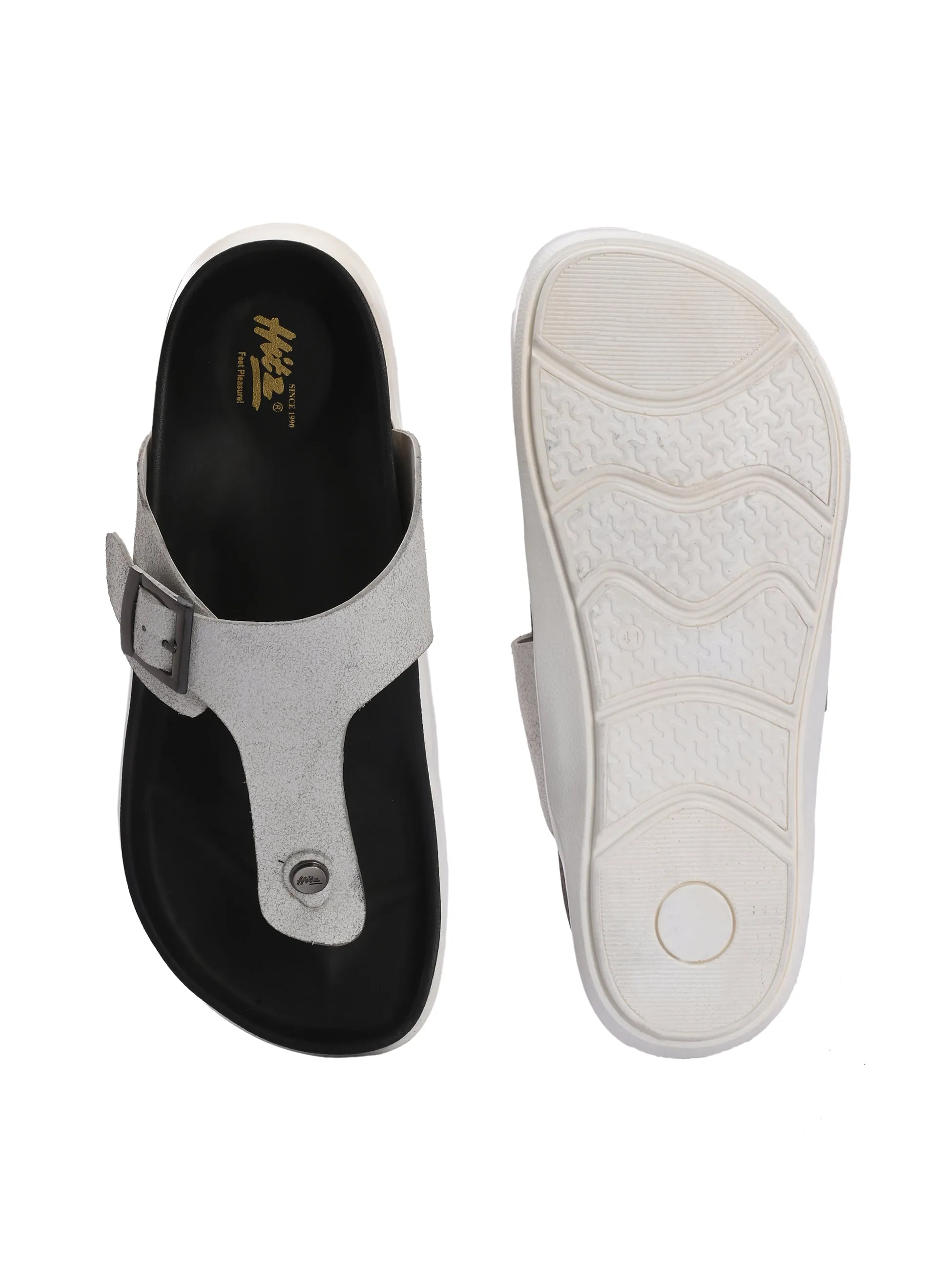 Hitz Men's White Leather Daily Wear Slipper