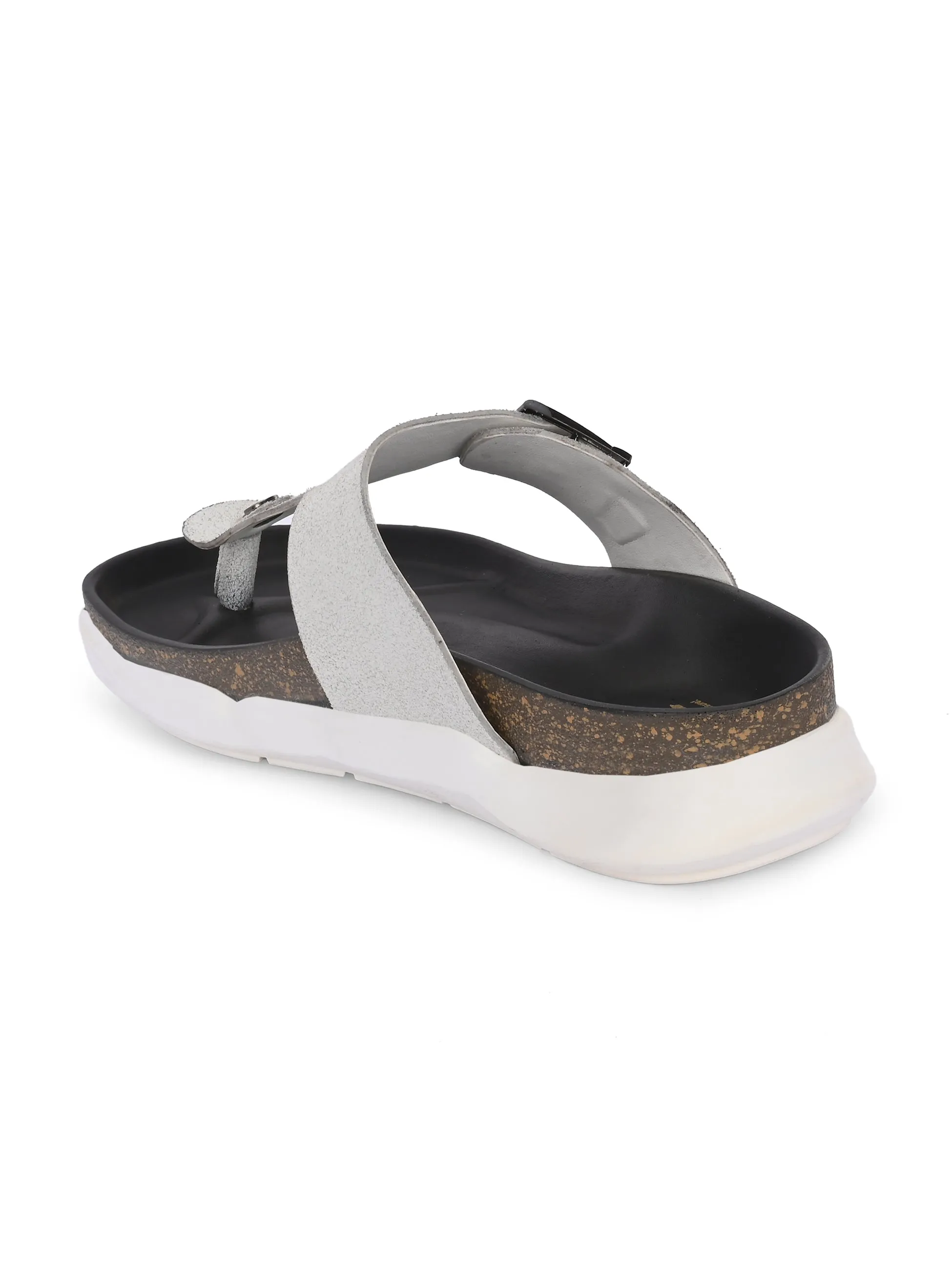 Hitz Men's White Leather Daily Wear Slipper