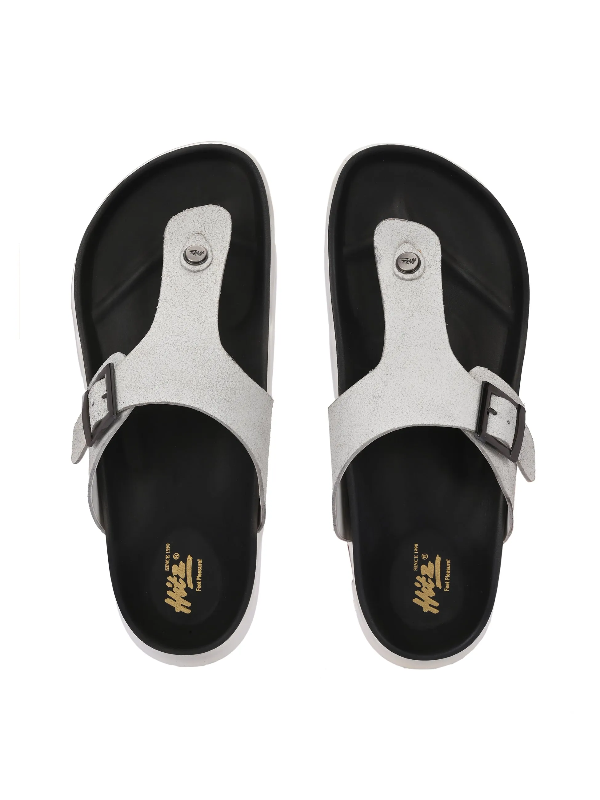 Hitz Men's White Leather Daily Wear Slipper