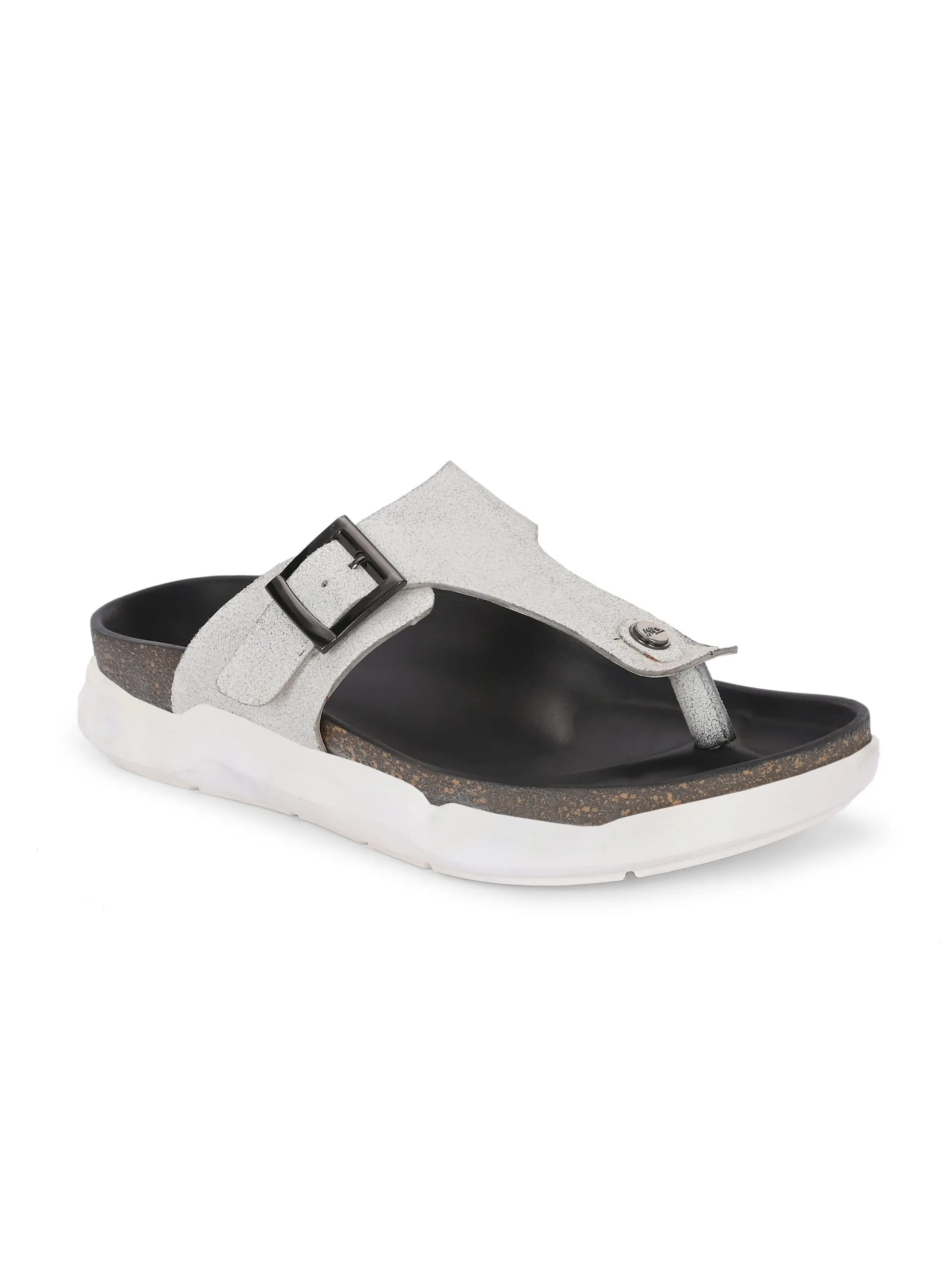 Hitz Men's White Leather Daily Wear Slipper