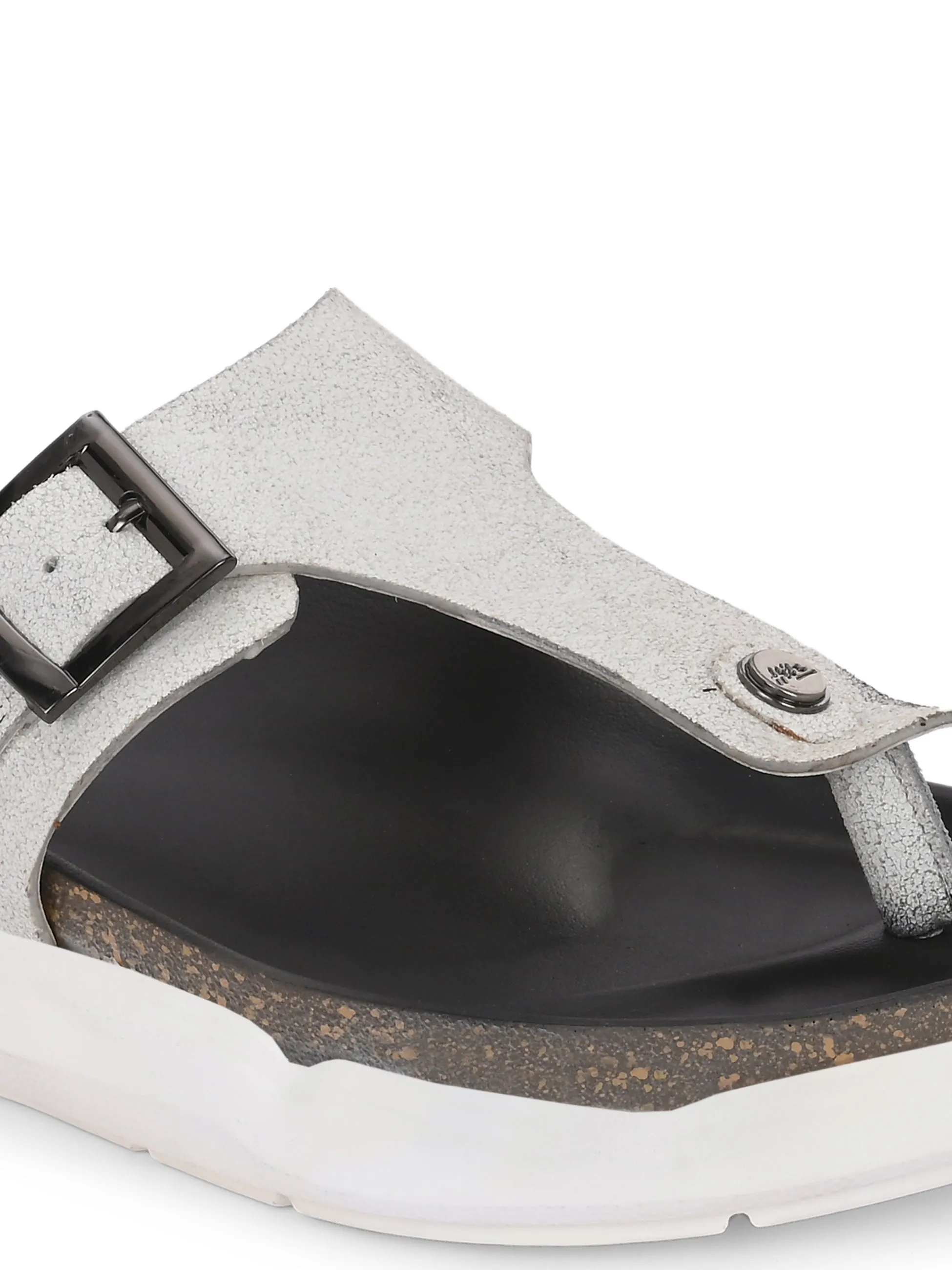 Hitz Men's White Leather Daily Wear Slipper