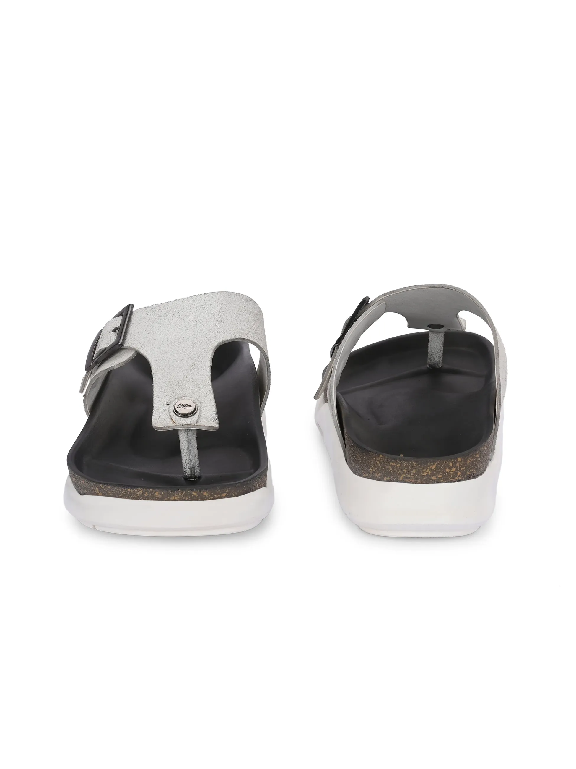 Hitz Men's White Leather Daily Wear Slipper