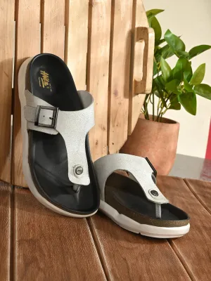 Hitz Men's White Leather Daily Wear Slipper