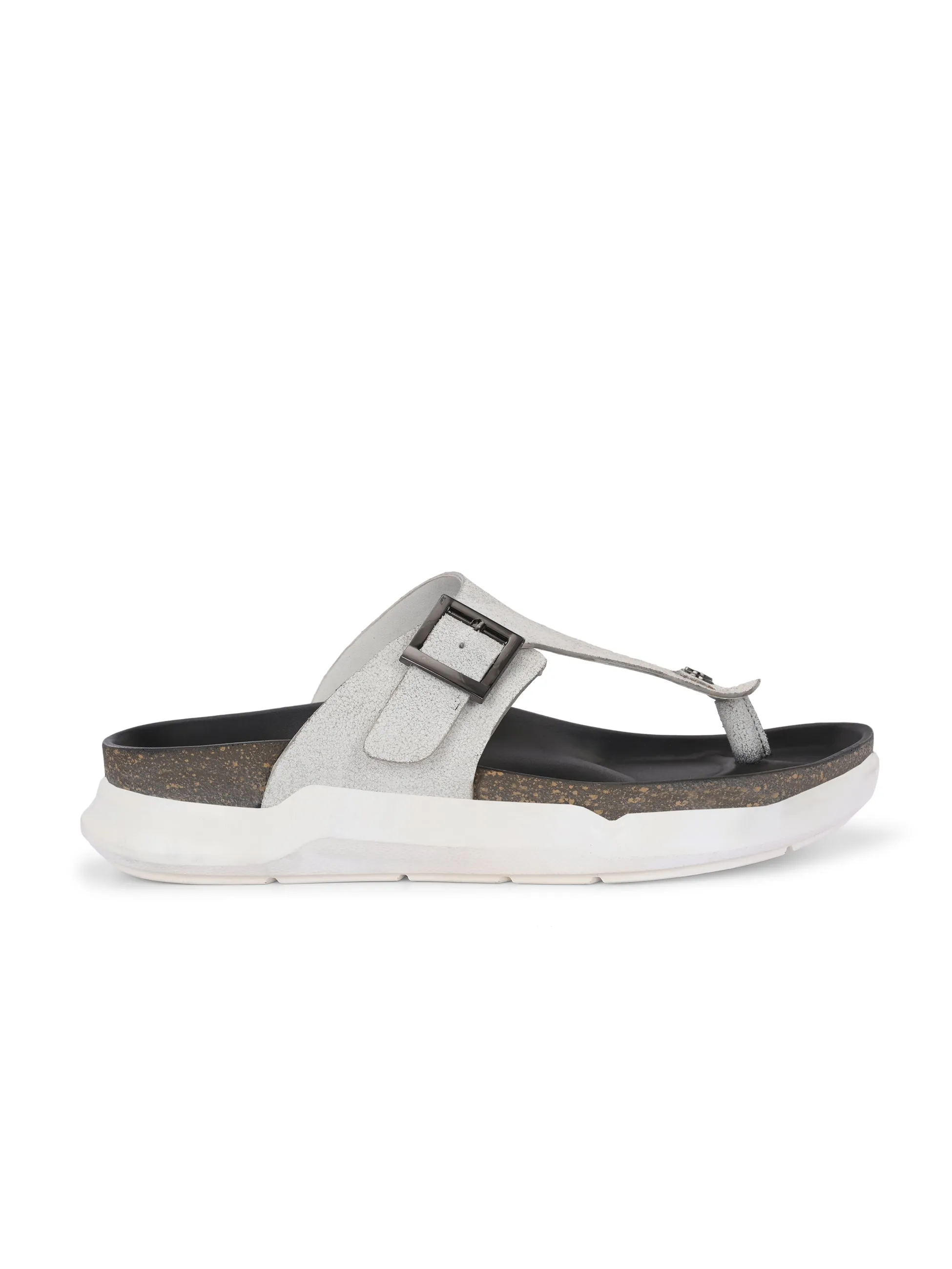 Hitz Men's White Leather Daily Wear Slipper
